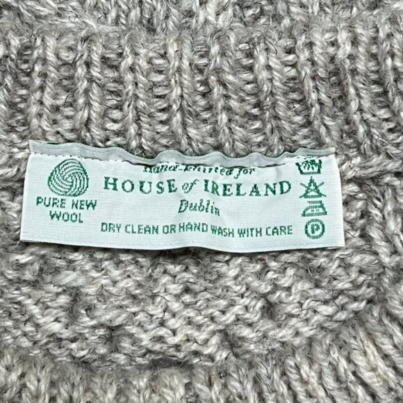 Vintage House of Ireland Hand Knit Wool Sweater Fisherman Oatmeal Unisex Size XL - Picture 8 of 12